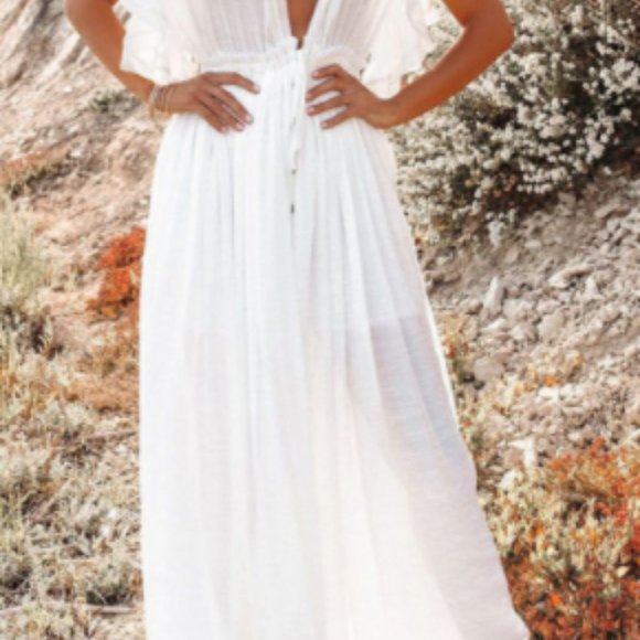 Slubbed fabric Sexy Deep V Neck - Picture 2 of 3